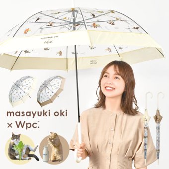 傘 レディース wpc ねこ 猫 長傘 雨傘 アンブレにゃん 沖昌之 コラボ ジャンプ傘 ビニール傘 60 61 cm かわいい おしゃれ 透明 クリア ブランド 動物 アニマル ネコ ねこ柄 折れにくい グラスファイバー 大きい グッズ 可愛い 女性 大人 ブラウン オフホワイト  アイボリー