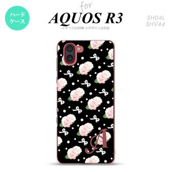 SH-04L SHV44 R3 AQUOS R3 スマホケース カバー 花柄 バラ リボン 黒 +アルファベット nk-r3-257i