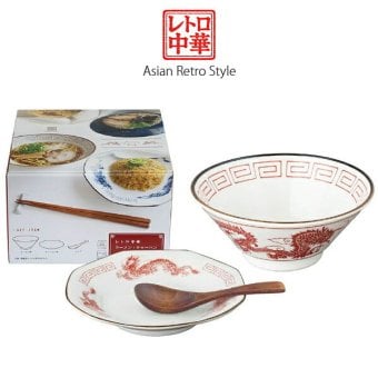 レトロ中華 ラーメンチャーハンセット 赤 ラーメン鉢 チャーハン皿 中華食器 昭和レトロ 町中華 おうち中華 電子レンジ対応 食洗機対応 ギフト 結婚祝い 新築祝い ギフト〈04949〉 M-mode