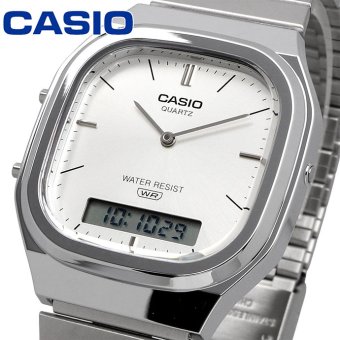 CASIO カシオ アナデジ ANA-DIGI クオーツ 腕時計 Edgy Collection AQ-240E-7A ユニセックス デュアルタイム シルバー 海外モデル [並行輸入品]