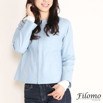 レザージャケット レディース Filomo ラム レザー ノーカラー シングル ジャケット 秋 冬 アウター ライダースジャケット 11号 ブルー 春 本革 女性 皮 革ジャン ギフト プレゼント 7F (04000084-1r)