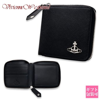 ヴィヴィアンウエストウッド 財布 二つ折り財布 メンズ レディース Vivienne Westwood 51010043 L001N LA N402 ブラック サフィアーノ 本革 ラウンドファスナー 小銭入れあり オーブ ロゴ コンパクト