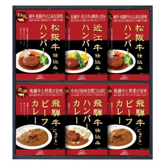【ギフト対応無料】お歳暮・冬ギフト 飛騨高山ファクトリー 松阪牛・近江牛・飛騨牛仕込みハンバーグ&カレー詰合せ (HBK-40) ※送料無料(北海道・沖縄は除く)