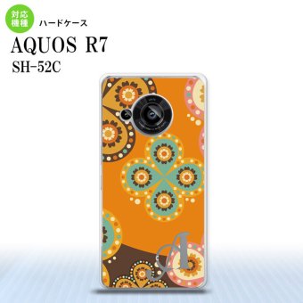 SH-52C AQUOS R7 スマホケース 背面ケース ハードケース エスニック 花柄 オレンジ 茶 +アルファベット 2022年 7月発売 nk-r7-1584i