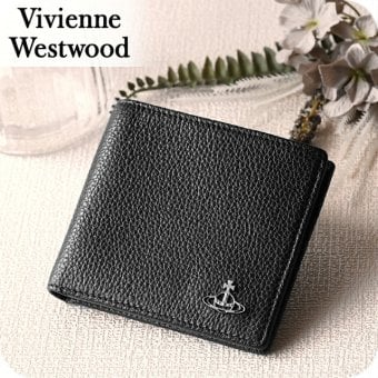 ヴィヴィアン ウエストウッド 二つ折り財布 二折財布 コンパクト メンズ ブランド Vivienne Westwood ロゴ 51120008 L001J N401 BLACK ビビアン