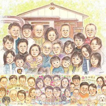 記念日の記念に、贈る人の気持ちも伝わる一枚です。初めての似顔絵注文でも安心です。 似顔絵 贈り物 そっくり ギフト プレゼント 手描き 名入れ 記念日 長寿 誕生日 家族 大人数 家族全員 兄弟 親族 世代 名入れ 下書き確認 修正無料 似てる 実績多数 一生もの 親孝行 一生もの 集合 大家族 大人数 記念撮影代わり 節目 お祝い返し ブライダルギフト 同窓会 ホワイトデー 色紙 卒寿祝い