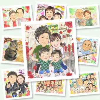 結婚10周年のプレゼントに、記念に残る似顔絵です。相談しながら作れる、あたたかな似顔絵ギフトです。 プレゼント 似顔絵 結婚10周年 ギフト 贈り物 名入れ 手描き 結婚10周年 結婚記念日 銀婚式 家族 夫婦 両親 名入れ 下書き確認 修正無料 一生もの 宝物 サプライズ 実績多数 感謝 記念日 結婚10周年 親孝行 周年 カラフル 披露宴 卒寿祝い 引っ越し メモリアルギフト ハロウィン