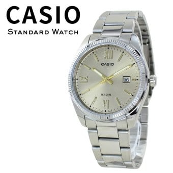 箱なし カシオ 腕時計 メンズ ベージュ シルバー CASIO 海外モデル アナログ 50m防水 カレンダー 日付 ステンレス ビジネス 仕事 シンプル プレゼント ギフト 成人 卒業 入学