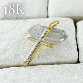 K18 クロス チャーム ペンダントトップ 18金 ゴールド ツートーン 十字架 レディース メンズ 大人 上品 かっこいい 18K ギフト 誕生日 記念日 成人 卒業 入学
