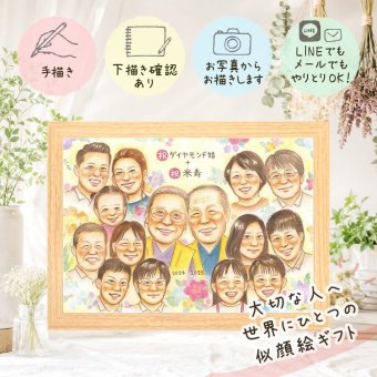 ギフト 似顔絵 米寿祝い プレゼント 贈り物 手描き 名入れ 米寿 誕生日 長寿祝い 88歳 長寿 大人数 家族 お父さん お母さん 両親 名入れ 下書き確認 修正無料 宝物 一生もの 実績多数 かわいい 長寿 88歳 思い出 感動 感激 贈答品 喜寿祝い 快気祝い イラスト 感謝 キレイ ブライダルギフト 喜ばれる 引っ越し オーダーメイド メモリアル オリジナル