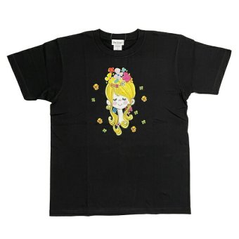 水森亜土 カラーTシャツ(M) フラワー ブラック アパレル 送料込み
