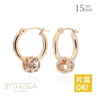 ハワイアンジュエリー フープピアス ピアス ピンクゴールド ピアス 外径15mm クロッシングピアス プルメリア 透かし バレル 樽 ゴールド 揺れる 片耳(1個)購入可 K14 14K 20G ゲージ 彼女 妻 女性 レディース プレゼント ハロウィン 【品番：GE221R】
