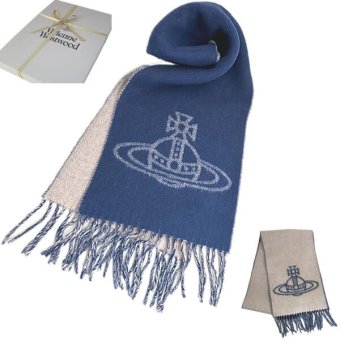 ヴィヴィアンウエストウッド マフラー Vivienne Westwood 81030006 W01MK K401 Double Face Scarf BLUE ブルー リバーシブル ビッグオーブロゴ
