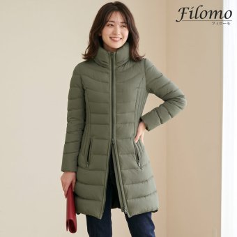 ダウンコート レディース 軽量 4WAY ストレッチ生地 ダウン90% Filomo スタンドカラー カーキグレー 9号/11号 秋冬 暖かい 50代 40代 30代 ギフト プレゼント 7F (08000154r)