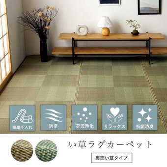 夏ラグ 夏用カーペット い草ラグ 花ござ カーペット 格子柄 ナチュラル シンプル 和室 抗菌防臭 消臭 お手入れ簡単 夏快適さらさら 江戸間2畳 (約174×174cm）
