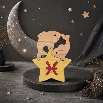 国産ヒノキ 星座の組み木｜魚座 ♓｜2/19〜3/20生まれ｜木製インテリア・誕生日プレゼント