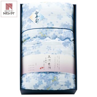 和の色彩 三河木綿 ダブルガーゼ 羽毛タッチ中わた 肌布団 ブルー ギフト 肌掛け布団 国産 寝具 ガーゼ 肌掛け【沖縄県・離島 配送不可】