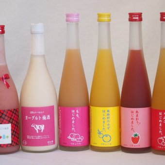 果物梅酒6本セット(あまおう梅酒 ミルクたっぷりいちごの梅酒 もも梅酒 ヨーグルト梅酒(福岡) りんご梅酒 馬路村のゆず梅酒) 500ml×4本 720ml×2本