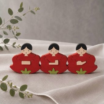木製花雛 三人官女の組み木｜国産ヒノキのひな祭り飾り｜桃の節句・雛飾り
