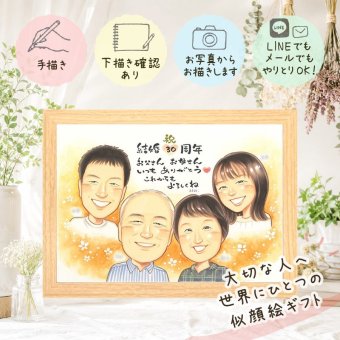 結婚30周年のギフトに、家族の幸せな瞬間を似顔絵に残しませんか。 似顔絵 結婚記念日 ギフト プレゼント 贈り物 手描き 名入れ 結婚30周年 真珠婚 記念 お祝い ご両親 家族 ご夫婦 下書き確認 名入れ 修正無料 実績多数 サプライズ かわいい そっくり 真珠婚 一生もの 感謝 30周年 宝物 卒寿祝い 長寿祝い 記念日 メモリアル 色紙 オリジナル 感激 ブライダルギフト 米寿祝い 引っ越し