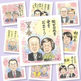 受章のプレゼントに、心に残る似顔絵を贈りませんか。相談しながら作れる、あたたかな似顔絵ギフトです。 似顔絵 ギフト 受章 贈り物 名入れ 手描き プレゼント 受章 記念 叙勲 お祝い 受賞 上司 両親 先輩 先生 修正無料 下書き確認 名入れ かわいい 似てる サプライズ そっくり 受章記念 叙勲 受賞 一生もの お祝いの品 長寿祝い バレンタインデー 百寿祝い キレイ メモリアル 色紙