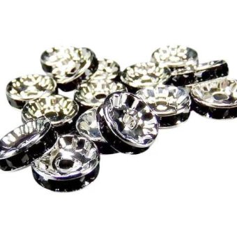 ラインストーンロンデルまとめ売り卸売り黒色銀平型10mm100個