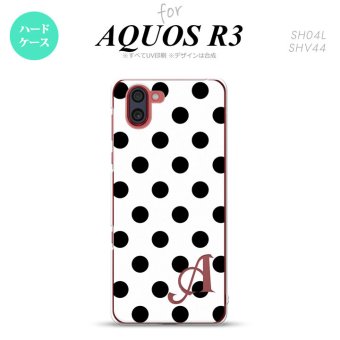 SH-04L SHV44 R3 AQUOS R3 スマホケース カバー ドット 水玉 B 白 黒 +アルファベット nk-r3-101i