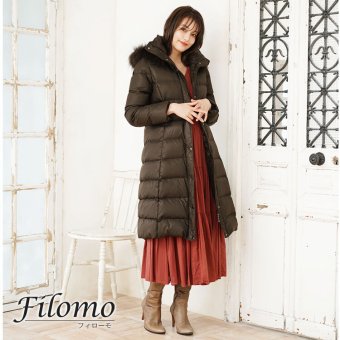 ダウンコート レディース ロング ダウン90% ラクーン ファー フード付き Filomo ブランド 100cm きれいめ ダウン コート ロングコート ロング丈コート ベンチコート レディースダウンコート ブラック 冬 アウター ギフト プレゼント 6F (2499-3r)