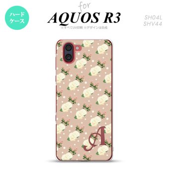 SH-04L SHV44 R3 AQUOS R3 スマホケース カバー 花柄 バラ ドット ベージュ +アルファベット nk-r3-246i