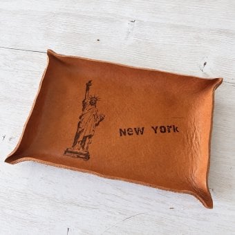 自由の女神を刻印した本革レザートレイ｜ニューヨーク｜15×10cm