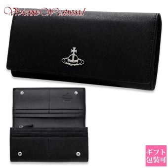 ヴィヴィアンウエストウッド 財布 長財布 メンズ レディース Vivienne Westwood 51120005 L001N LA N402 ブラック 黒 サフィアーノ 本革 小銭入れあり かぶせ フラップ オーブ ロゴ ギフト プレゼント