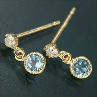 ピアス レディース 11月 誕生石 ブルートパーズ アンティーク調 ミル打ち K18 イエローゴールド 天然石 アクセサリー 揺れる ジュエリー 贈り物 ギフト プレゼント