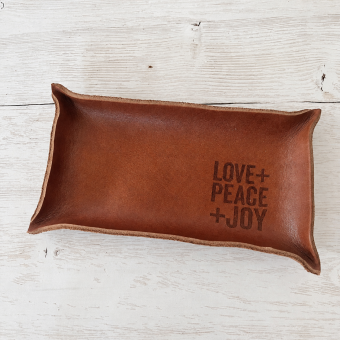 LOVE+PEACE+JOY 本革メガネ置きレザートレイ｜贈る革小物