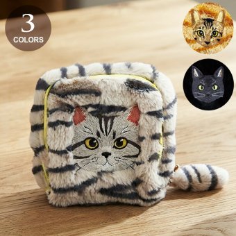  猫柄 ポーチ Uchinoko mate にゃんこシリーズ 毛並み香箱ポーチ 猫 ネコ 刺繍 メール便 送料無料 化粧ポーチ コスメポーチ 小物入れ マチあり スクエア型 アメショ クロネコ キジトラ