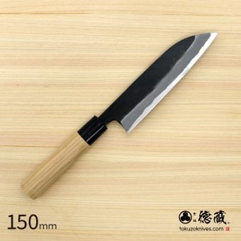 徳蔵　三徳黒打ち包丁　150mm 両刃 白鋼 桜 日本製 徳蔵刃物 【TOKUZO KNIVES】 JAPAN Kitchen Knives 包丁 ほうちょう ホウチョウ 切れ味 家庭用 万能 両刃 黒打ち プレゼント ギフト 贈り物 一生モノ