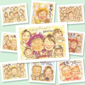 誕生日の記念に、心に残るお祝いを、似顔絵で届けます。ラッピング対応で、贈り物として渡しやすい似顔絵です。 似顔絵 バースデー ギフト 贈り物 プレゼント 手描き 名入れ 誕生日 お祝い 記念日 大人数 男の子 女の子 子供 子ども 家族 下書き確認 修正無料 名入れ 宝物 かわいい 似てる 実績多数 記念 誕生日 サプライズ 卒寿祝い 応援 初任給 喜寿祝い 感謝の品 米寿祝い 披露宴 百寿祝い
