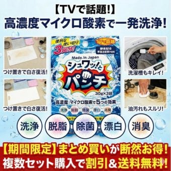 【30ｇ×3個入り】お試しセット シュワッ！とパンチ シュワっとパンチ 酸素系漂白剤 発泡洗浄剤 高濃度酸素 酵素 洗浄 脱脂 除菌 漂白 消臭 カビ  送料無料