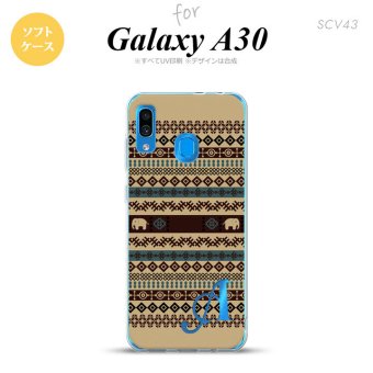 SCV43 Galaxy A30 SCV43 スマホケース ソフト カバー エスニック ゾウ ベージュ ブルー +アルファベット nk-scv43-tp1572i