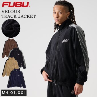FUBU フブ ジャケット メンズ ベロア 長袖 ライトアウター トラックジャケット ジャージ 春 秋 冬 ハイネック フルジップ ブランド ロゴ トップス オーバーサイズ XL XXL アメカジ レディース ストリート系 ヒップホップ B系 黒 2025fw