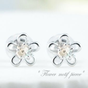ピアス 18金 レディース ブルームーン 花 ホワイトゴールドk18 フラワー カラーストーン 花ピアス 6月誕生石 スタッドピアス クリスマス