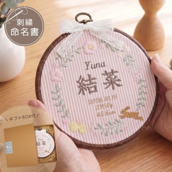 命名書 刺繍 刺しゅう おしゃれ 男の子 女の子 フレンチガーリー ストライプ うさぎ ピンク 北欧 丸型 メモリアル刺繍フレーム オーダー 名前 箱 かわいい 可愛い 送料無料 名前旗 命名式 ベビー 名入れ お七夜 お宮参り 100日記念 七五三 節句 誕生日 出産祝い 英語
