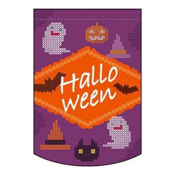 ハロウィン タペストリー 変型 円形 クロスステッチ柄 パープル 壁掛け インテリア 飾り付け 装飾 パーティー イベント 雑貨 おしゃれ 季節 演出