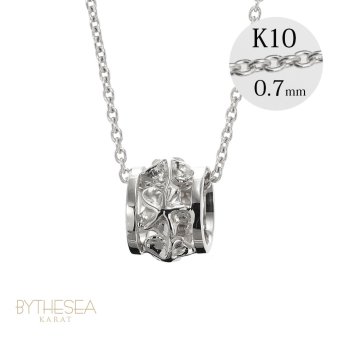 ゴールド ネックレス ハワイアンジュエリー ネックレス ホワイトゴールド バレル 樽 プルメリア 透かし模様 14K K14ホワイトゴールド K10 10Kあずきチェーン太0.7mm ギフトラッピング可能 彼女 妻 女性 レディース プレゼント ハロウィン 【品番：CG-GP105W】