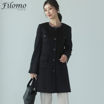 カシミヤ 100% コート ノーカラー 着丈85cm レディース Filomo 入学式 入園式 卒入学 ブラック 黒 9号 11号 13号 大きいサイズ 冠婚葬祭 カシミヤコート カシミヤ100％ フォーマル 卒業式 卒園式 ギフト プレゼント 6F (02000077r)