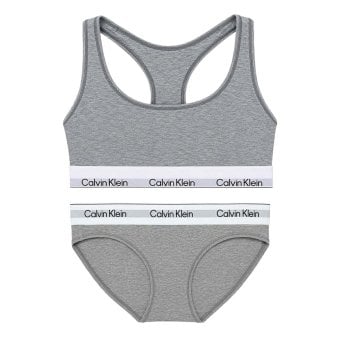 カルバンクライン Calvin Klein(CK) ブラ&ショーツ セット ロゴ 無地 ノンワイヤー アンダーウェア インナー 下着 QF8493+QF8520 レディース グレー