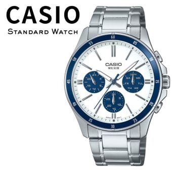 箱なし カシオ 腕時計 メンズ CASIO ホワイト ブルー シルバー メタル ステンレス 海外モデル 逆輸入 カレンダー 曜日 日付 24時間表示 ビジネス 仕事 就職祝い 誕生日 父の日 プレゼント ギフト 成人 卒業 入学