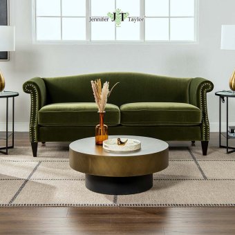 ジェニファーテイラー ソファ 3人掛け ソファー Elaine V036 Velour Olive Green Jennifer Taylor アメリカ家具 ファブリック 布張り おしゃれソファ アンティーク おしゃれ ジェニファー お手入れも簡単です 新生活
