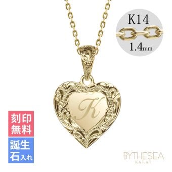 ゴールド ネックレス ハワイアンジュエリー ネックレス イニシャル イエローゴールド ネックレス 刻印 無料 誕生石入れ可 ハート型 イニシャル 14k k14カットあずきチェーン太1.4mm ギフトラッピング可能 プレゼント ハロウィン 【品番：CG-GP110-CH1020】