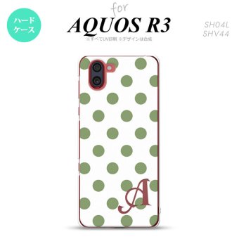 SH-04L SHV44 R3 AQUOS R3 スマホケース カバー ドット 水玉 B 白 緑 +アルファベット nk-r3-108i
