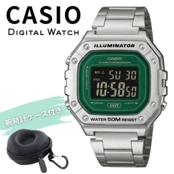 カシオ 腕時計 メンズ グリーン シルバー デジタル CASIO 海外モデル 50m防水 ストップウォッチ アラーム LEDライト メタル ステンレス レトロ おしゃれ プレゼント ギフト 収納ケース付き 成人 卒業 入学